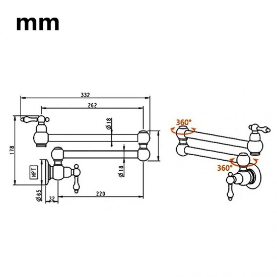 Afmeting landelijke koudwater muurkraan