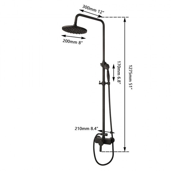 Afmeting zwarte opbouw regendouche stortdouche