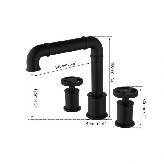 Afmetingen 3 delige zwarte wastafelkraan