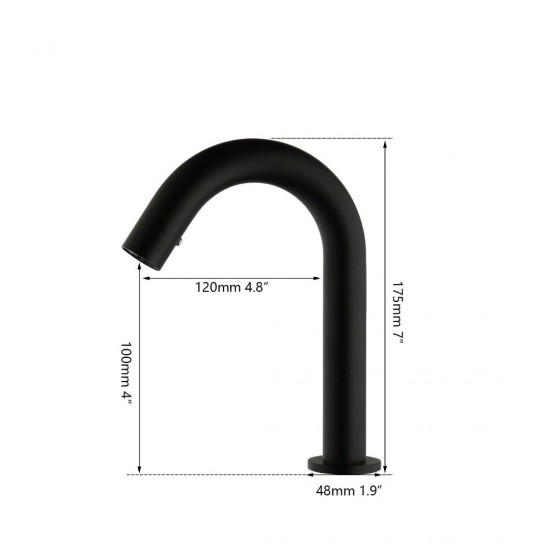 Afmetingen zwarte kort model sensorkraan