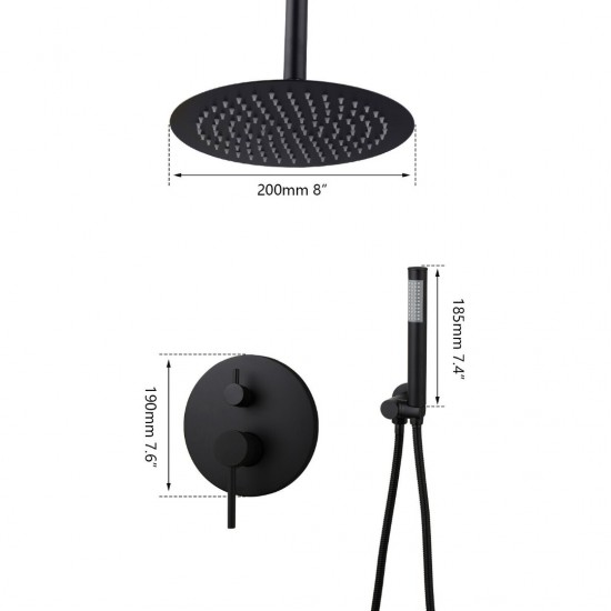 Afmetingen zwarte regendouche plafond aansluiting