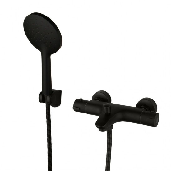 Badkraan thermostatisch zwart met handdouche