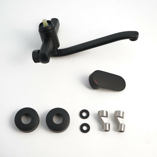 Complete set zwarte muurkraan met draaibare uitloop