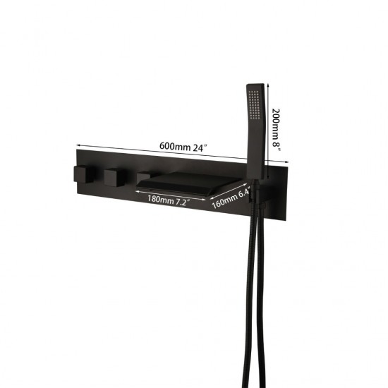 Details zwarte waterval inbouw badkraan