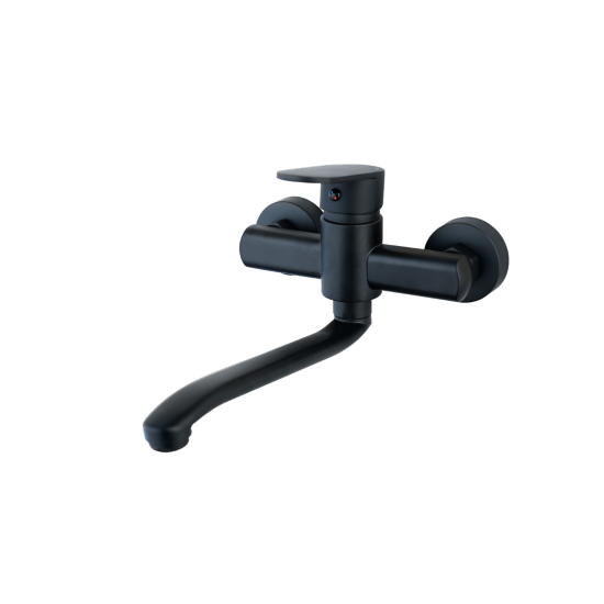 Meng kraan zwarte muurkraan met draaibare uitloop