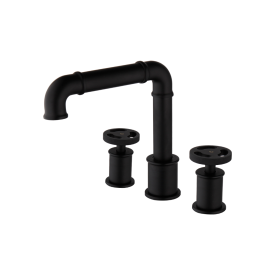 Retro 3 delige zwarte wastafelkraan