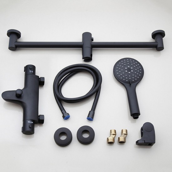 Set zwarte thermostatische badkraan met glijstang