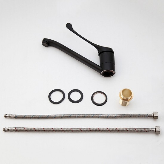 Set zwarte wastafelkraan met elleboog bediening