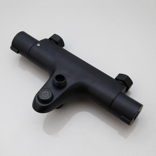 Zwarte thermostatische badkraan met glijstang kraanlijf